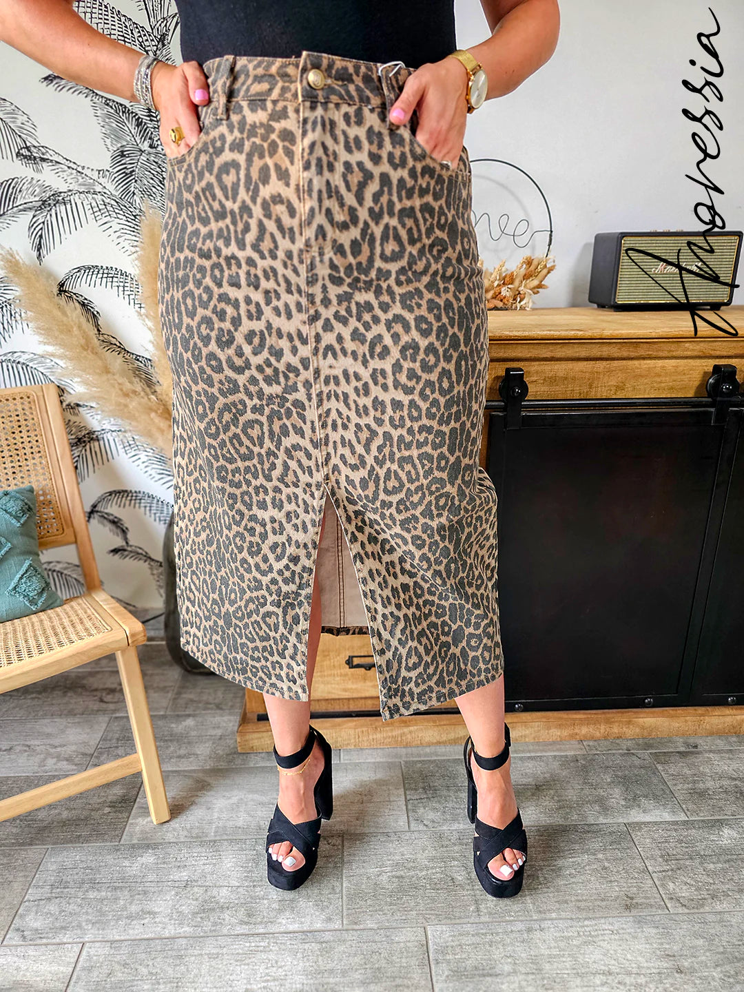 Jupe jean leopard best sale