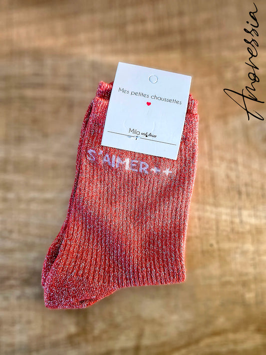 Chaussettes à paillettes – Message “S’aimer” ✨