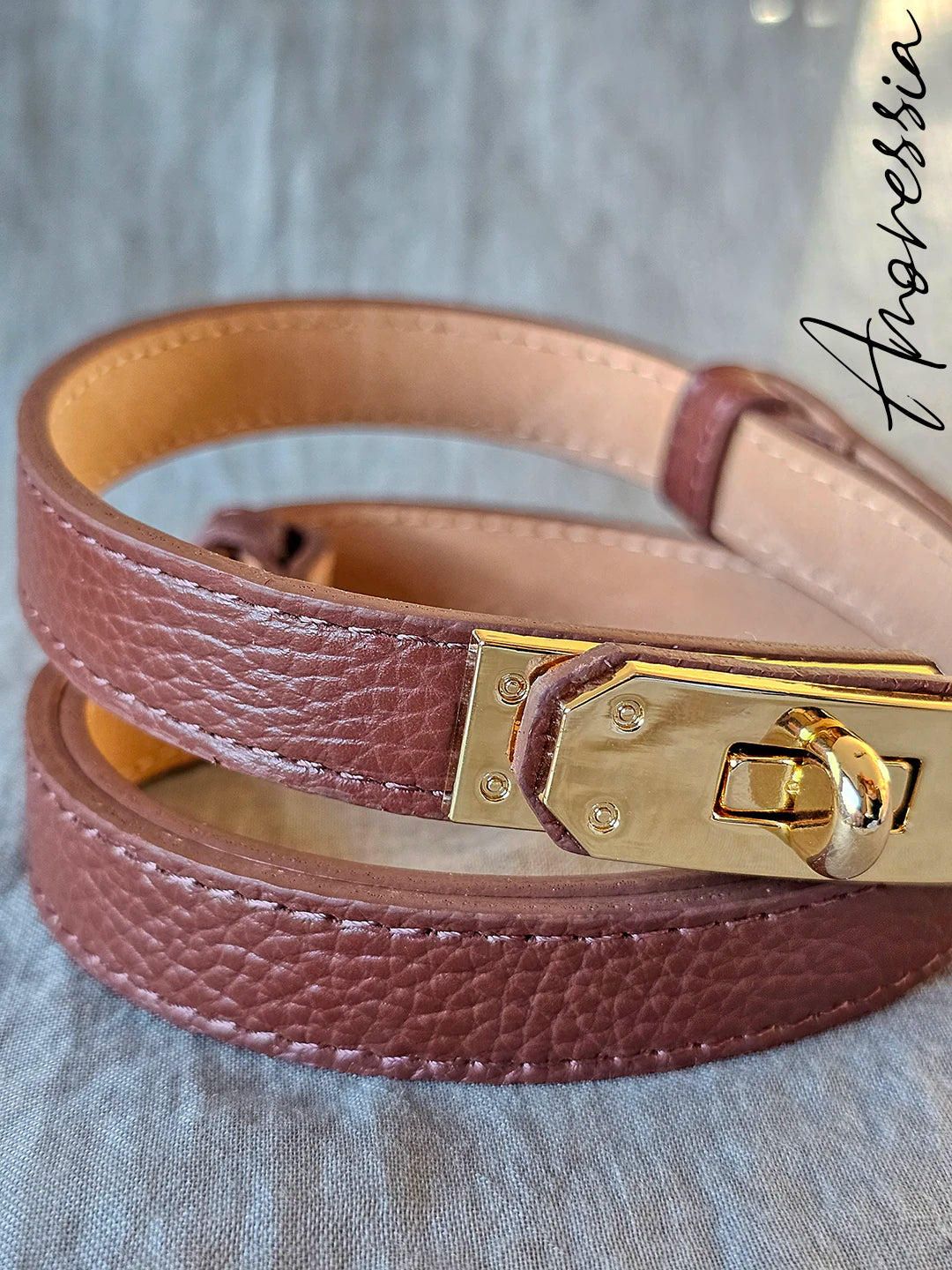 Ceinture Cuire marron Fermoir Doré