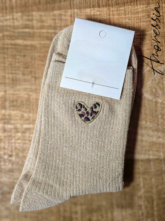 Chaussettes à paillette cœur Léopard