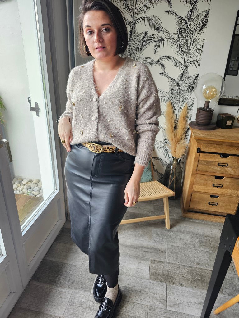 Jupe longue simili — Jupe Longue Simili Cuir Femme photo lifestyle