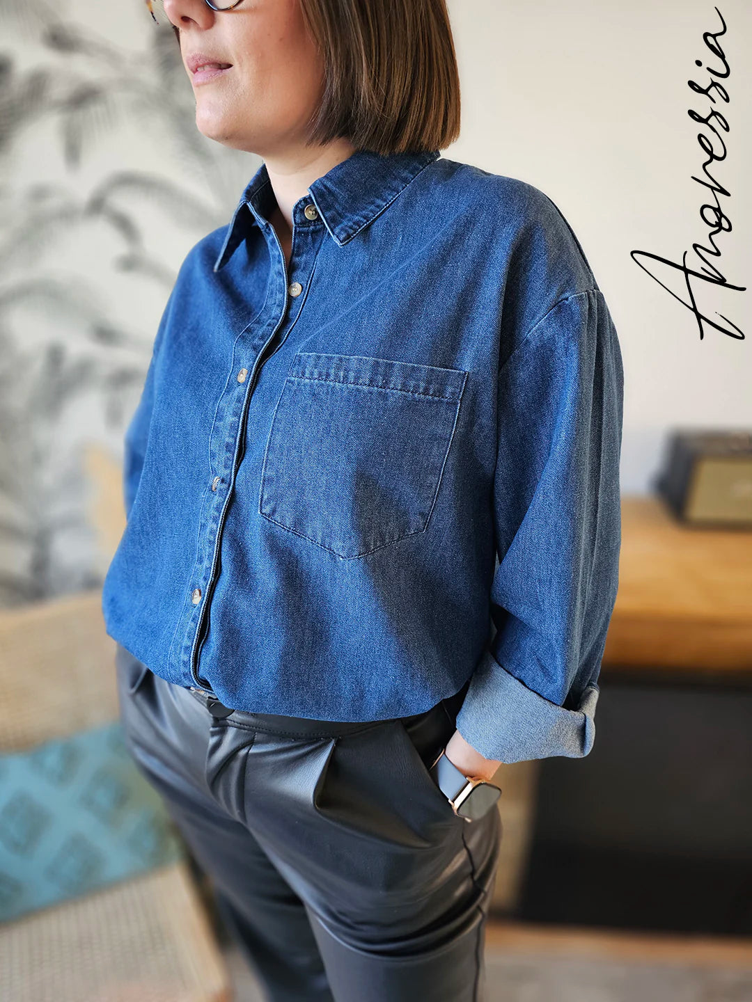 Chemise en Jean — Chemise Denim Coupe Droite Femme