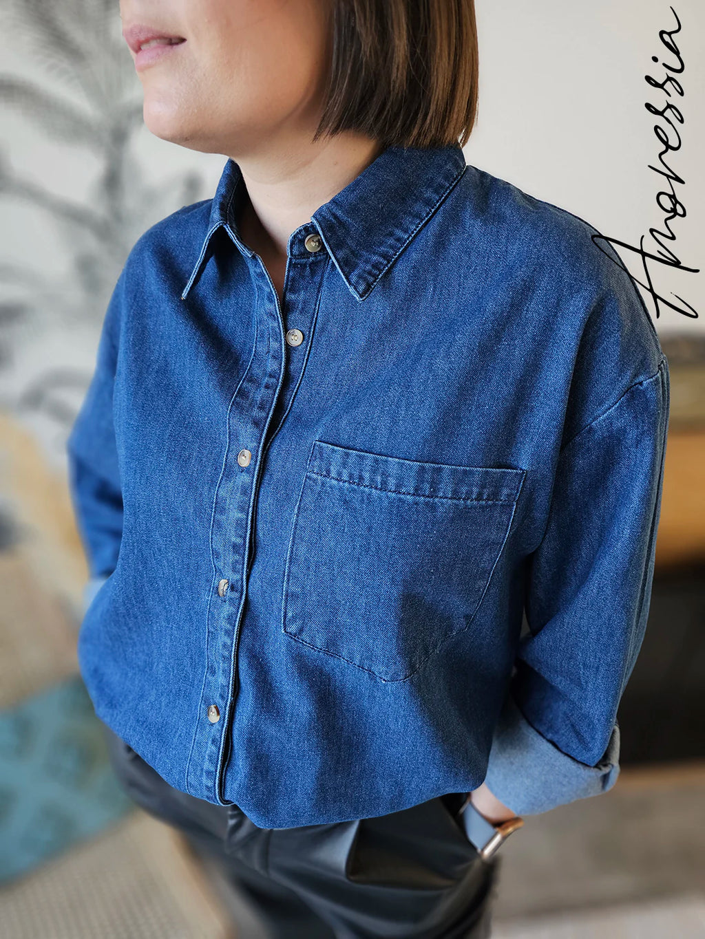 Chemise en Jean — Chemise Denim Coupe Droite Femme vue détail