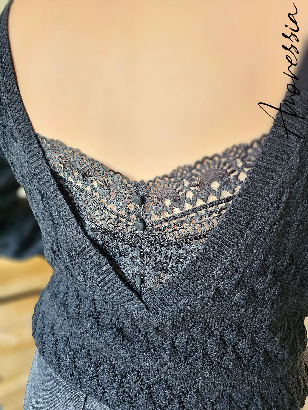 Pull Pia noir — Pull Noir Femme vue détail