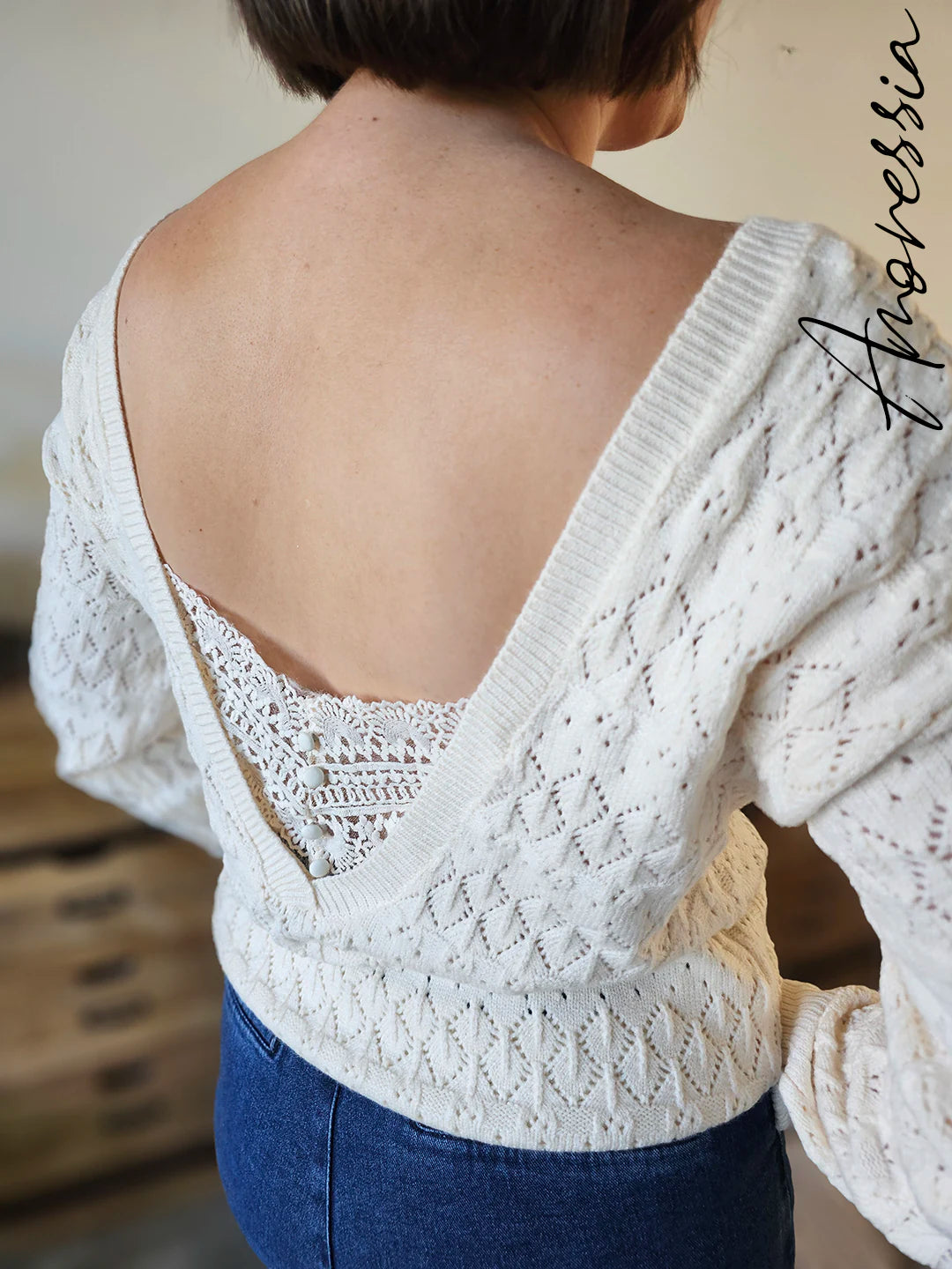 Pull Pia Ecru — Pull Écru Femme photo lifestyle
