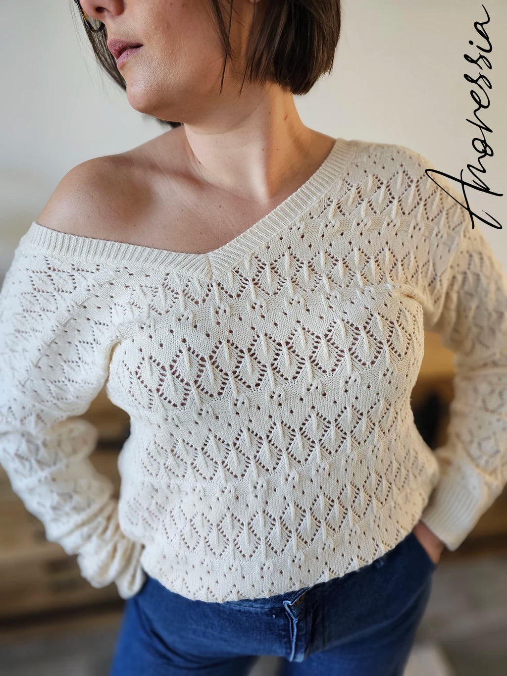 Pull Pia Ecru — Pull Écru Femme vue détail
