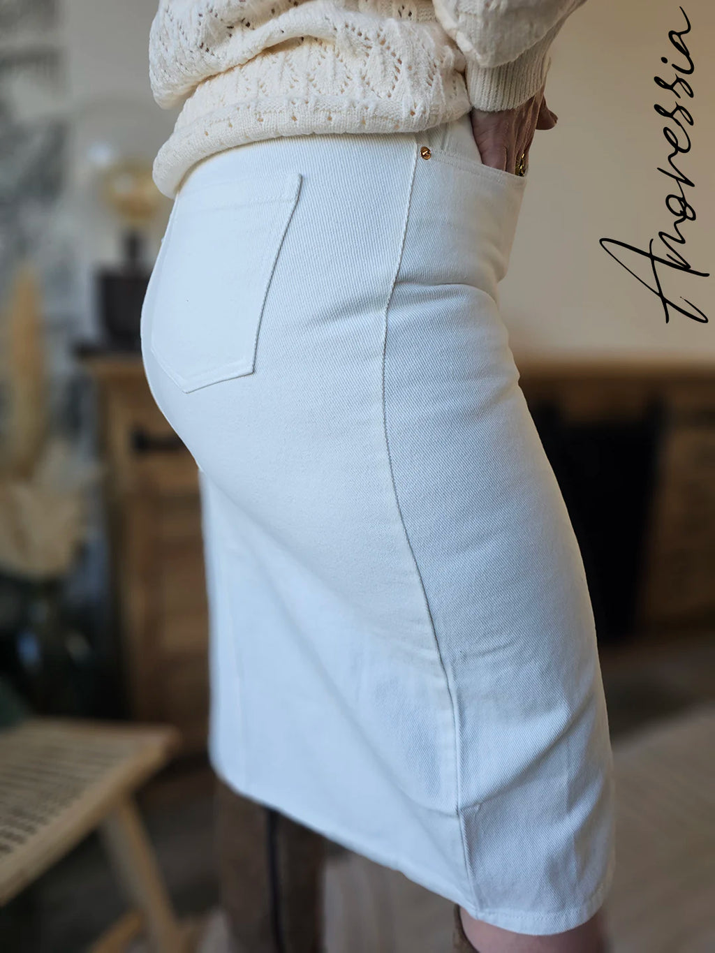 Jupe en jean écru — Jupe Jean Écrue Femme vue détail