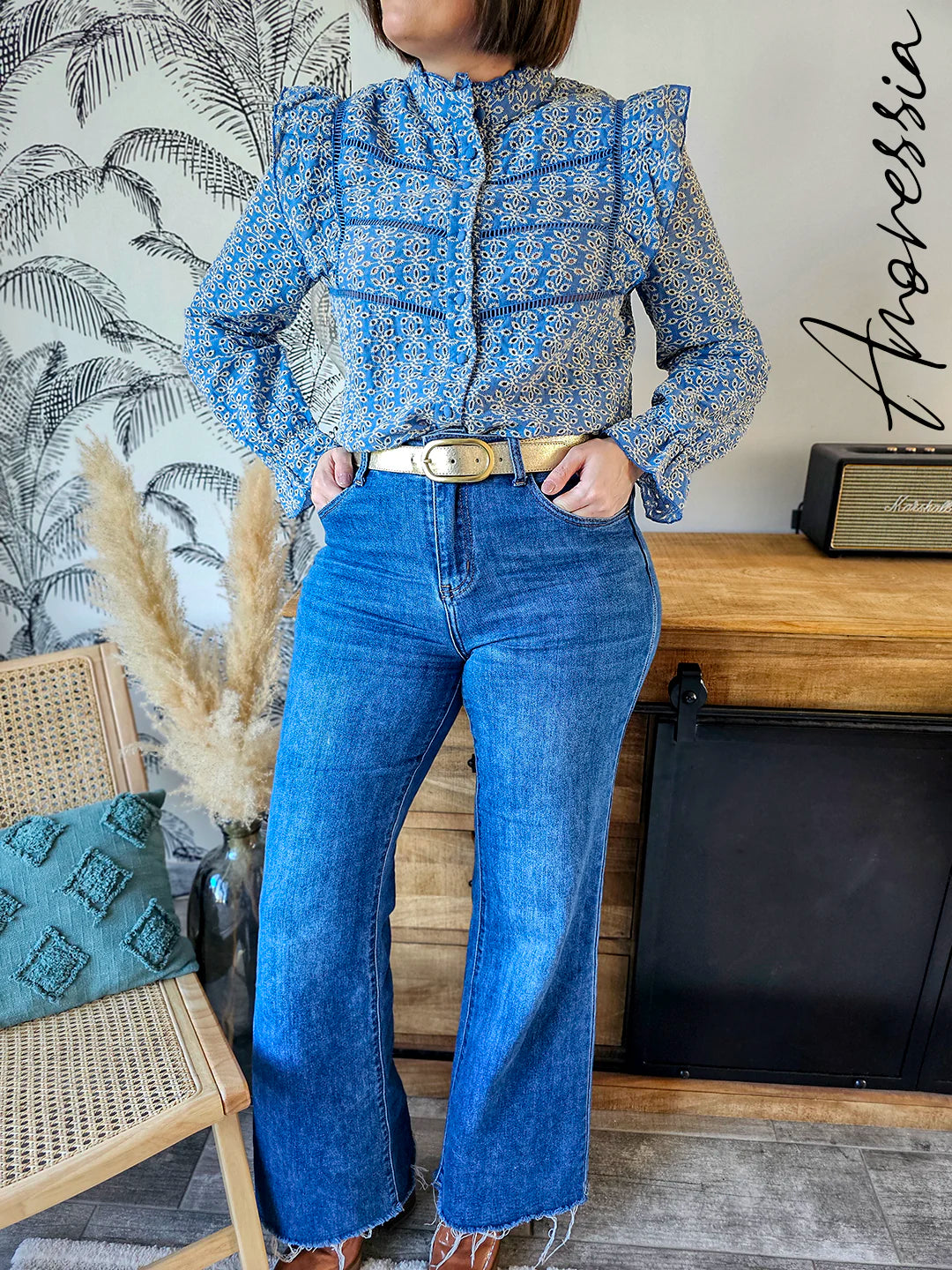 Jean bleu — Jean Bleu Coupe Droite Femme look complet