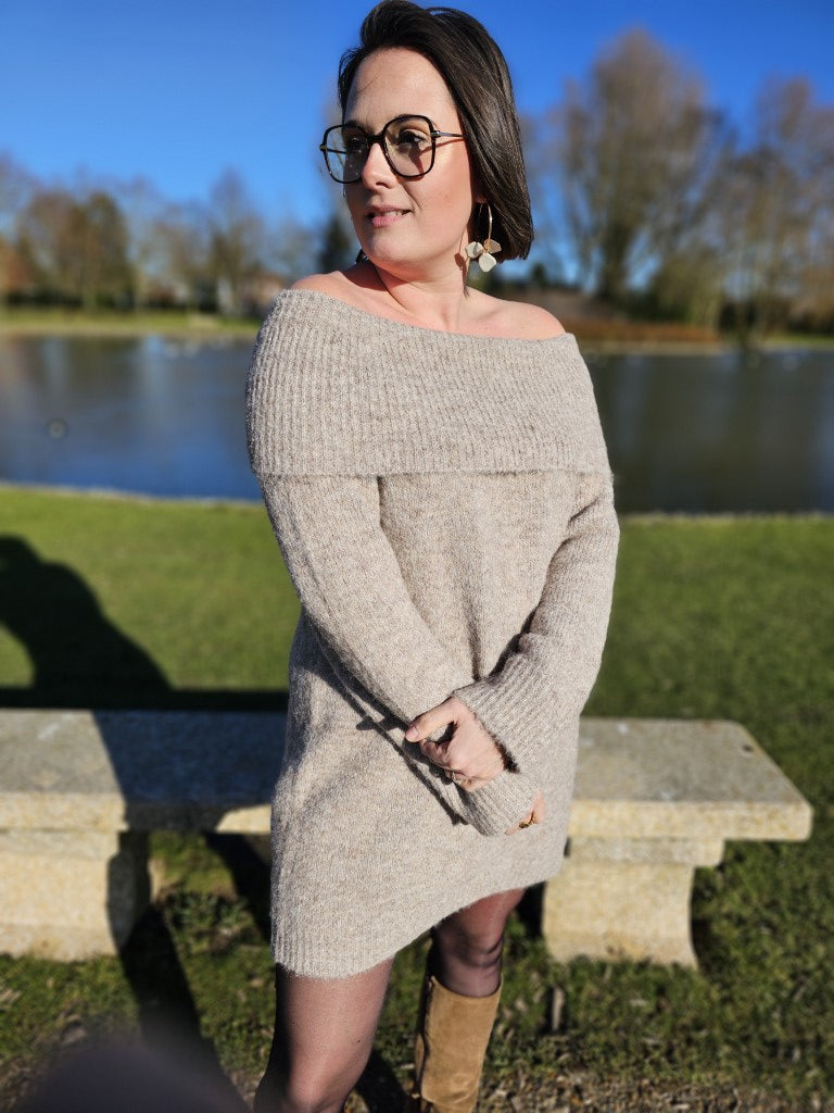 Robe pull Bardot — Robe Pull Bardot Femme vue détail