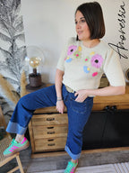 Pull Flower — Pull Fleuri Femme photo lifestyle