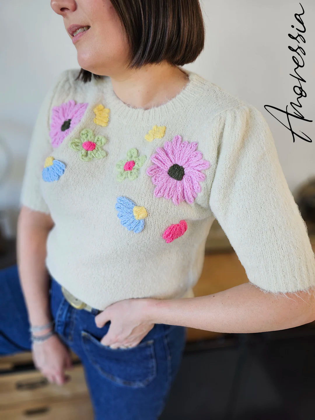 Pull Flower — Pull Fleuri Femme photo portée