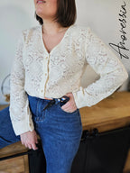 Blouse Liloo — Blouse Beige Manches Longues Col V Femme
