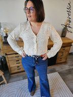 Blouse Liloo — Blouse Beige Manches Longues Col V Femme