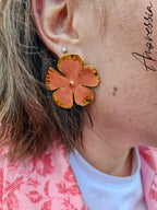 Boucles d'Oreilles Rose — Boucles Roses Dorées Femme