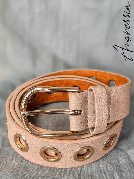 Ceinture beige rosé et rond doré