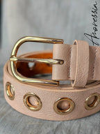 Ceinture Beige Rosé Doré — Ceinture Beige Boucle Dorée Femme photo portée