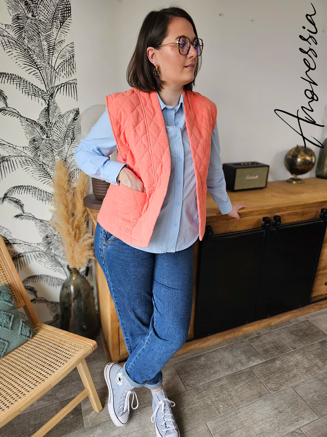 Gilet Arancia — Gilet Orange Ouvert Femme look complet