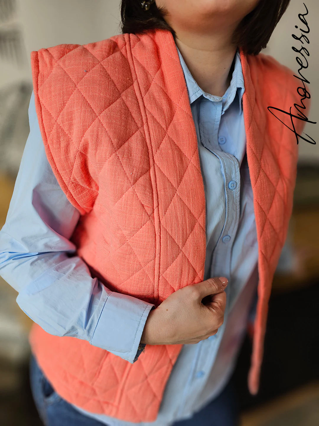 Gilet Arancia — Gilet Orange Ouvert Femme autre vue