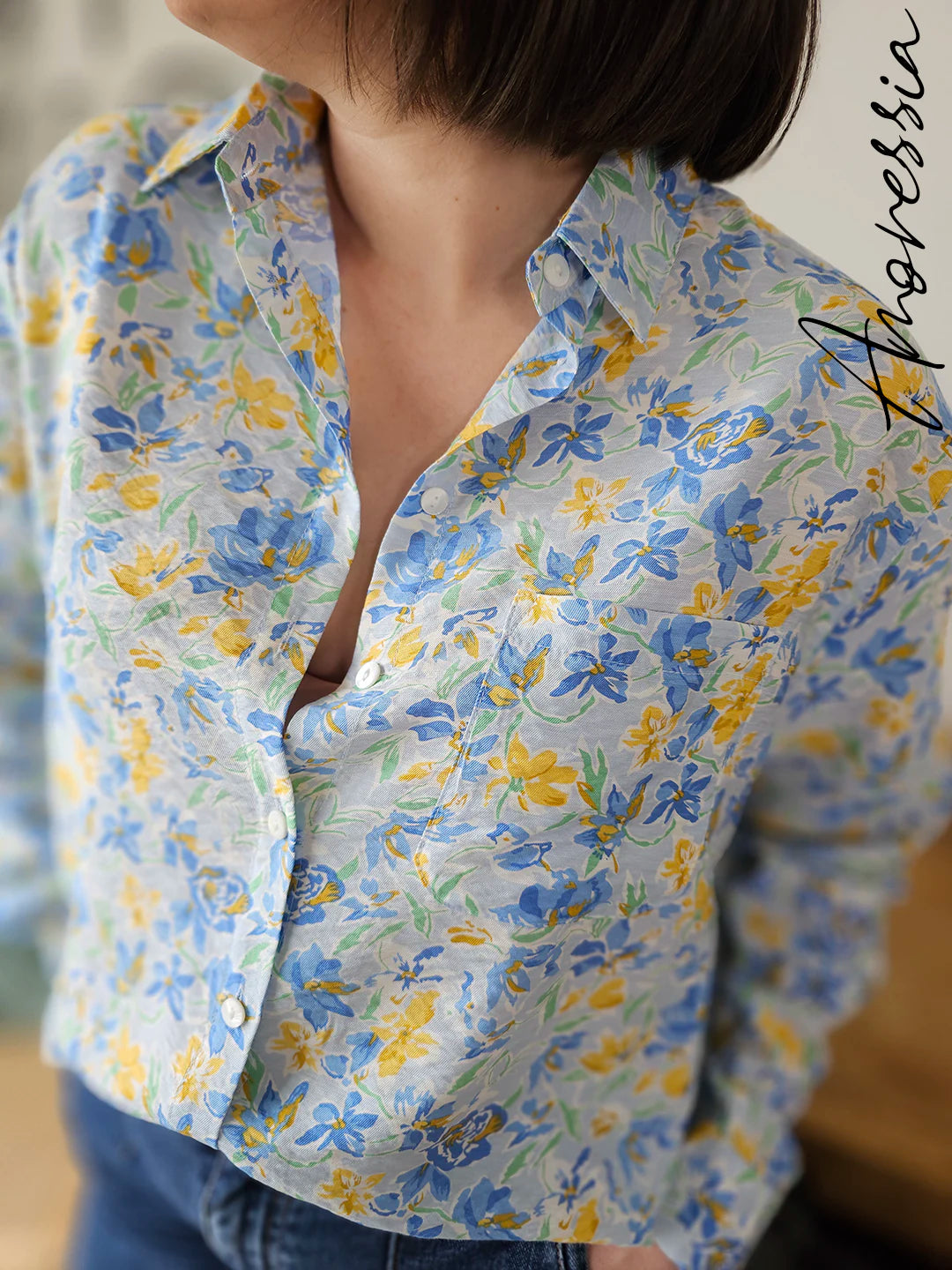 Chemise Fiore — Chemise Fleurie Légère Femme photo portée