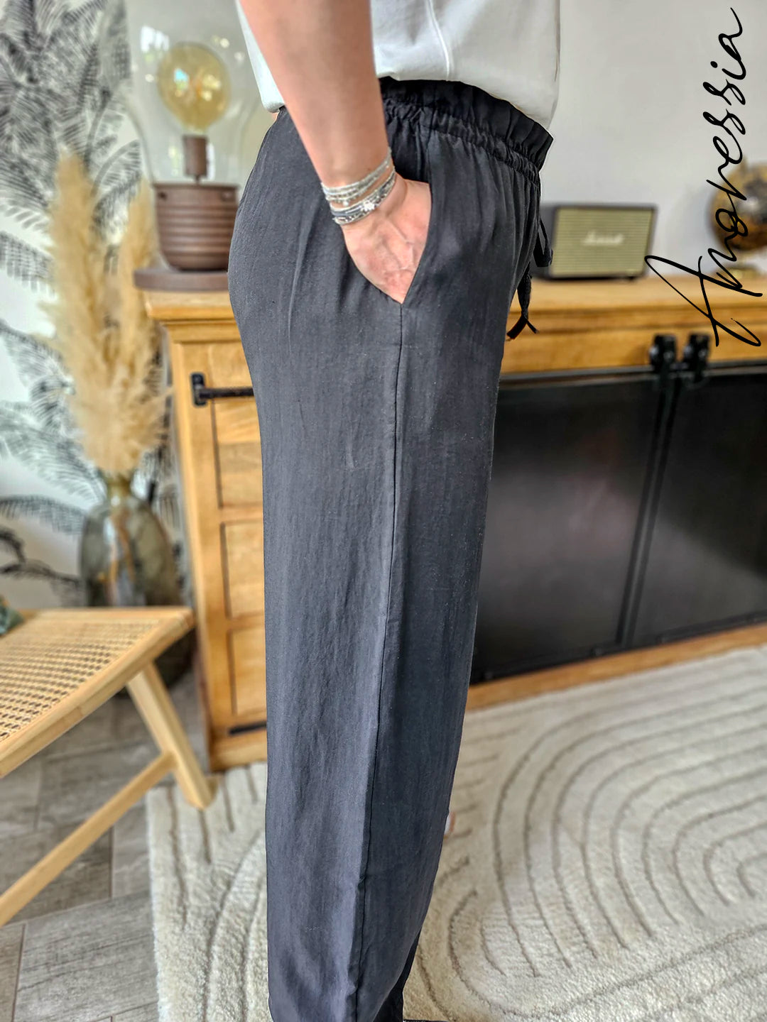 Pantalon Hélie Noir — Pantalon Noir Élégant Femme vue détail