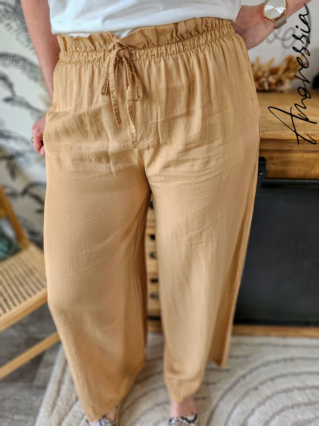 Pantalon Hélie Camel — Pantalon Camel Élégant Femme photo portée