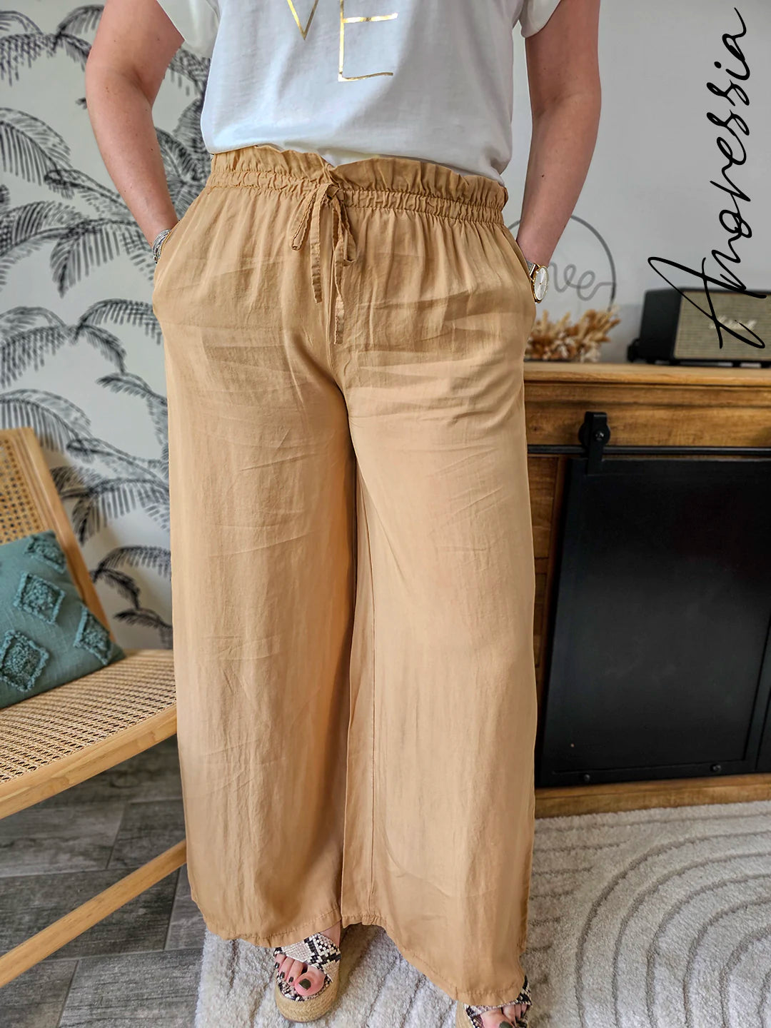 Pantalon Hélie Camel — Pantalon Camel Élégant Femme autre vue