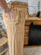 Pantalon Hélie Camel — Pantalon Camel Élégant Femme vue dos