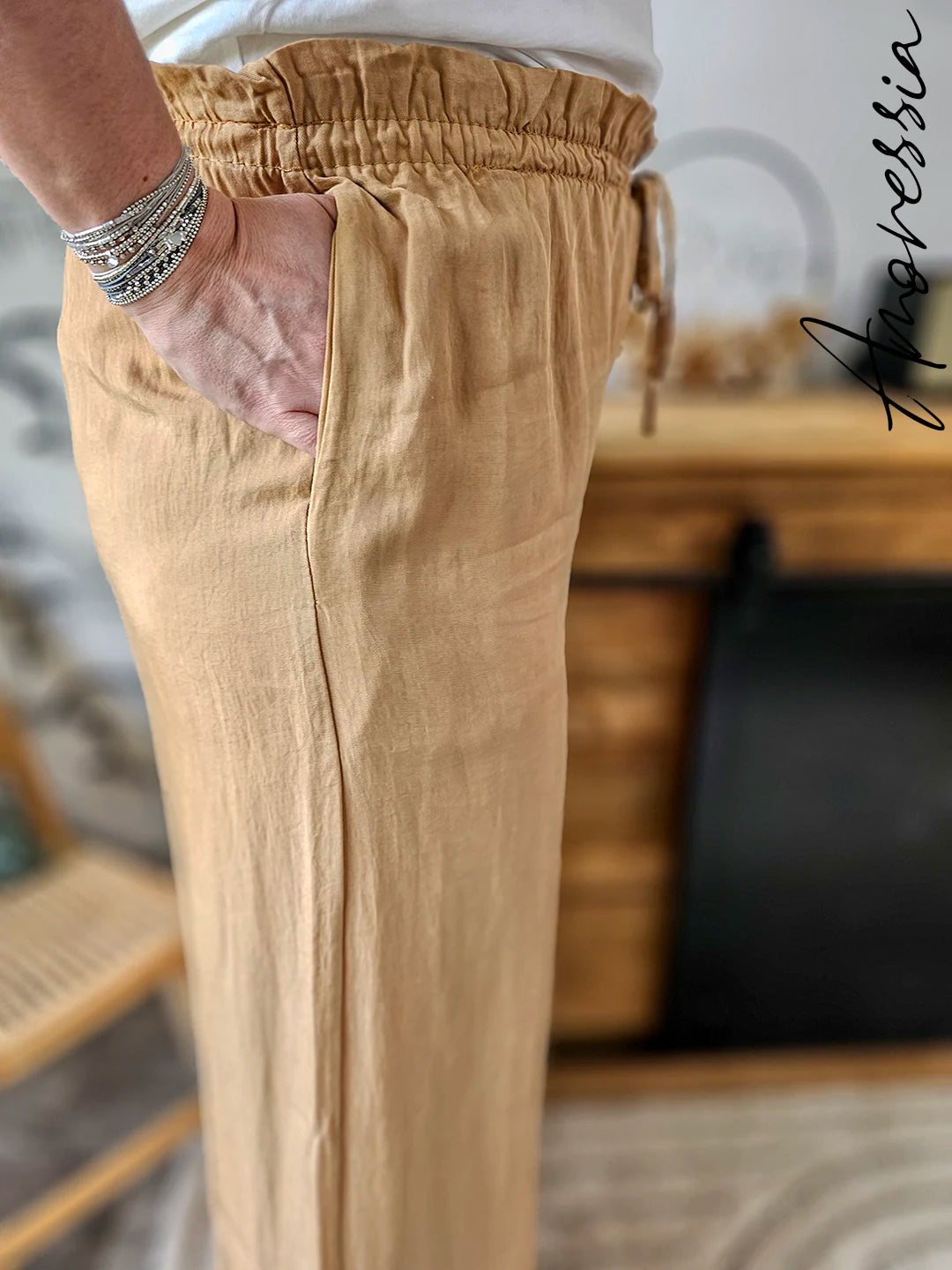 Pantalon Hélie Camel — Pantalon Camel Élégant Femme vue dos
