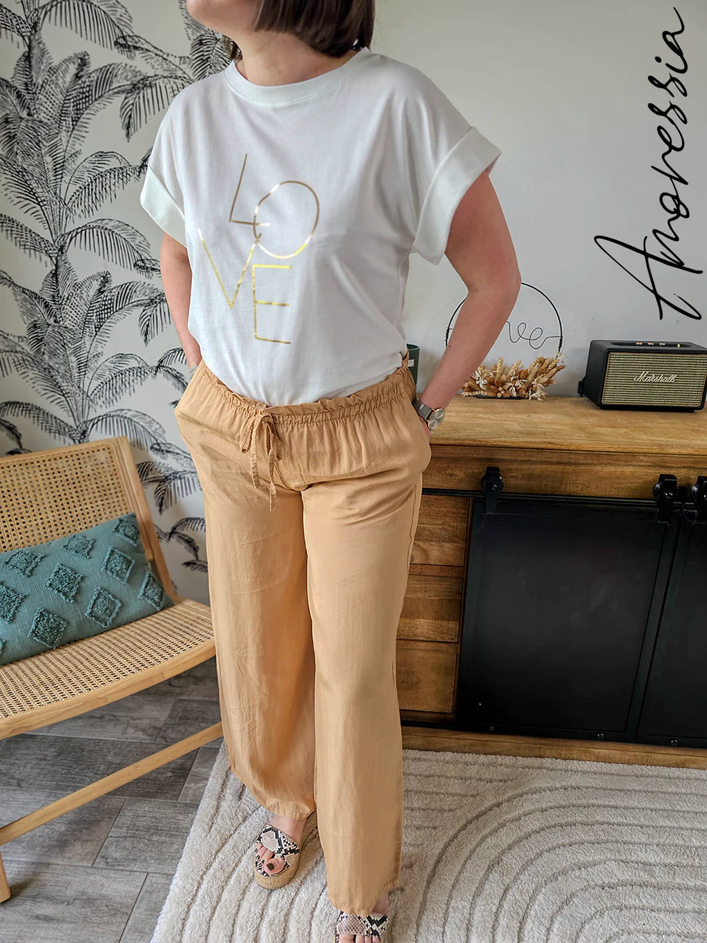 Pantalon Hélie Camel — Pantalon Camel Élégant Femme look complet