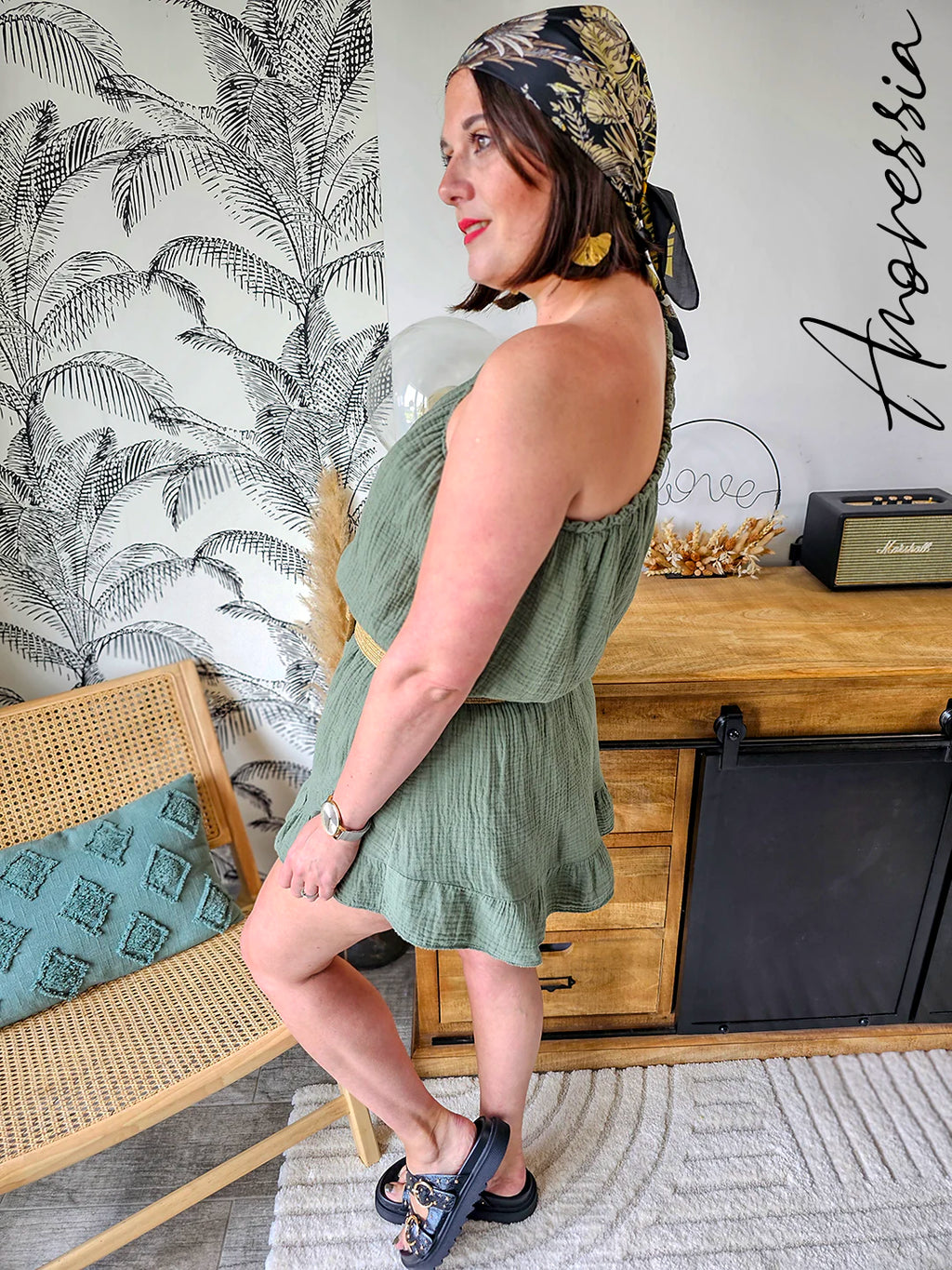 Combi-Short Cachi — Combishort Kaki Femme Été vue dos