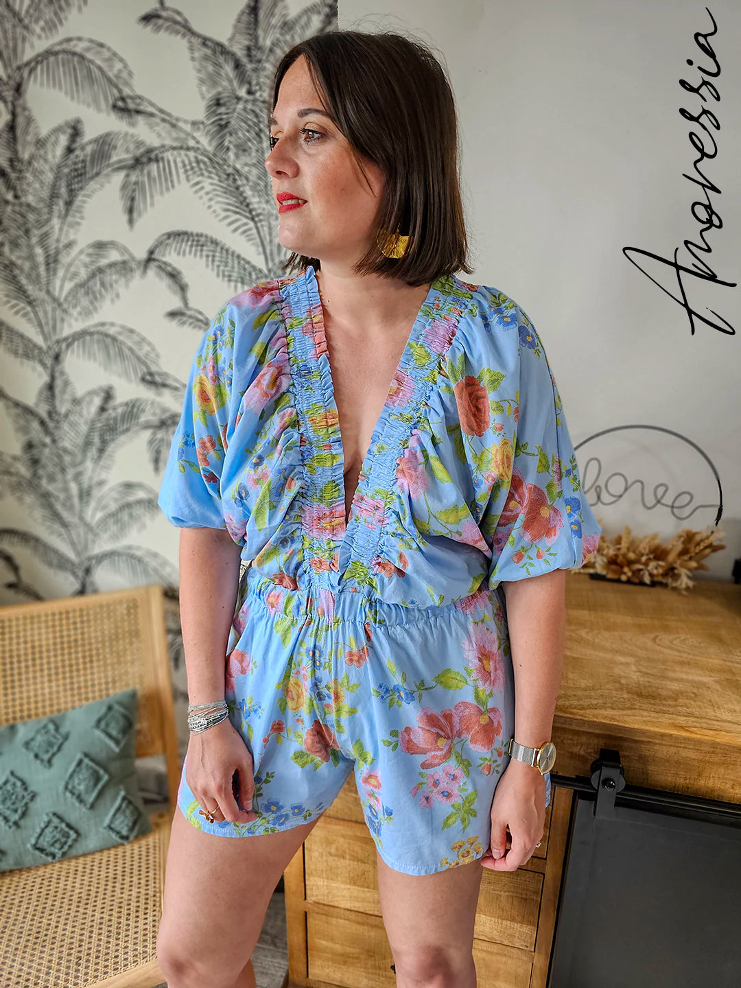 Combishort Toscane — Combishort Imprimé Floral Femme Été photo portée