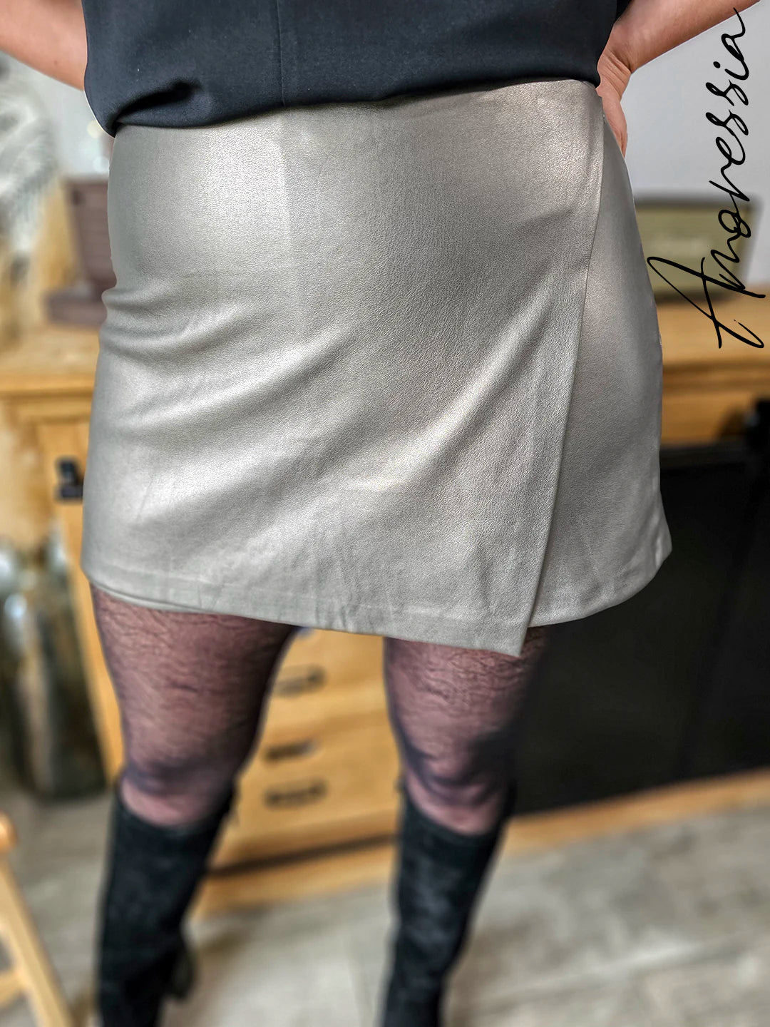 Jupe Short Simili Bronze — Jupe Short Simili Cuir Bronze Femme