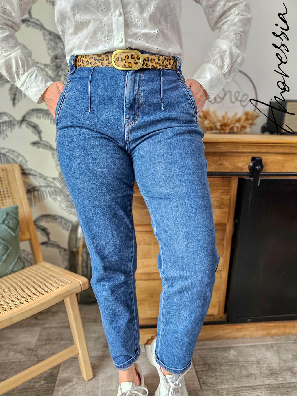 Jean mom fit — Jean Mom Fit Taille Haute Femme