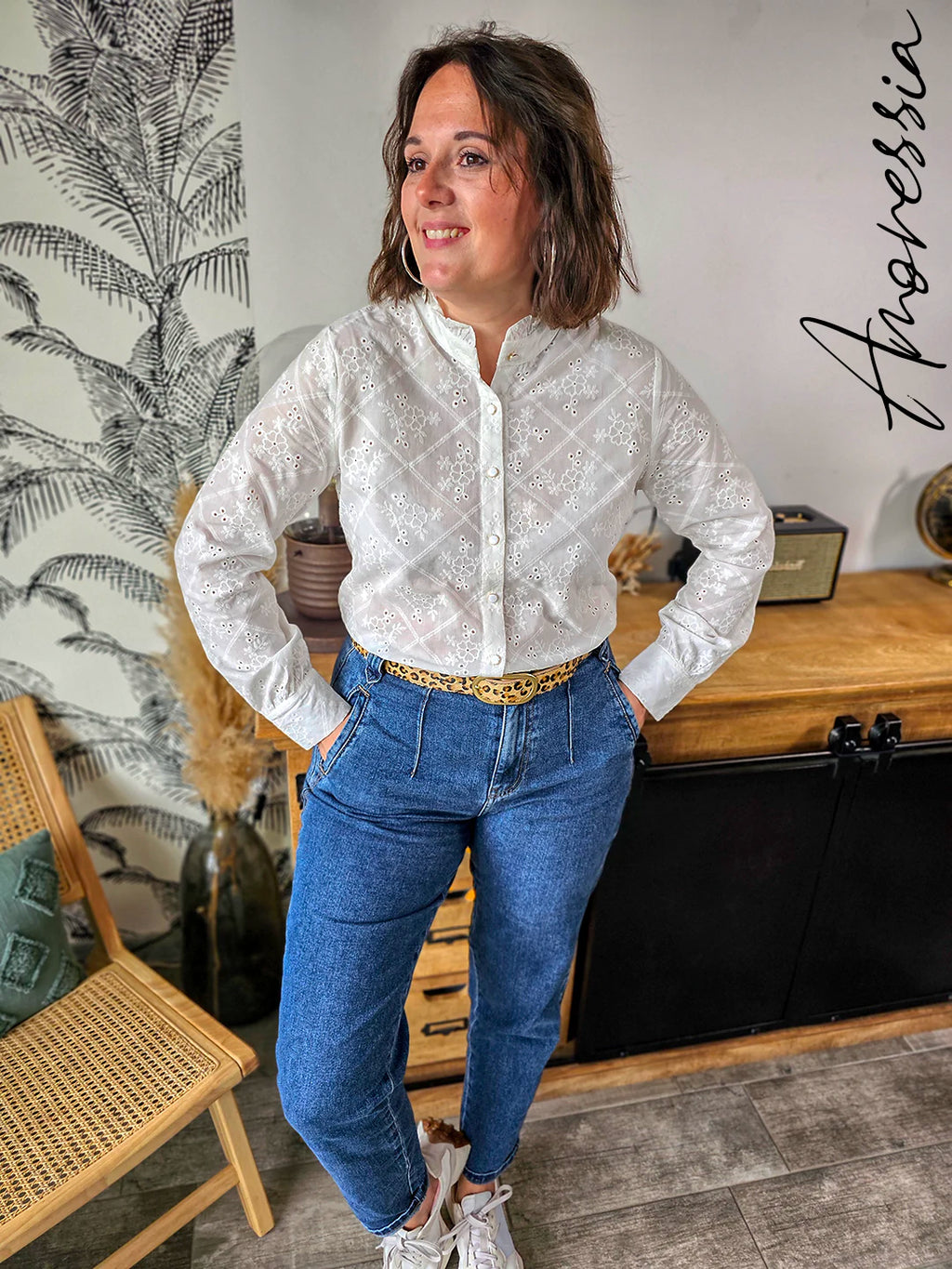 Jean mom fit — Jean Mom Fit Taille Haute Femme vue dos