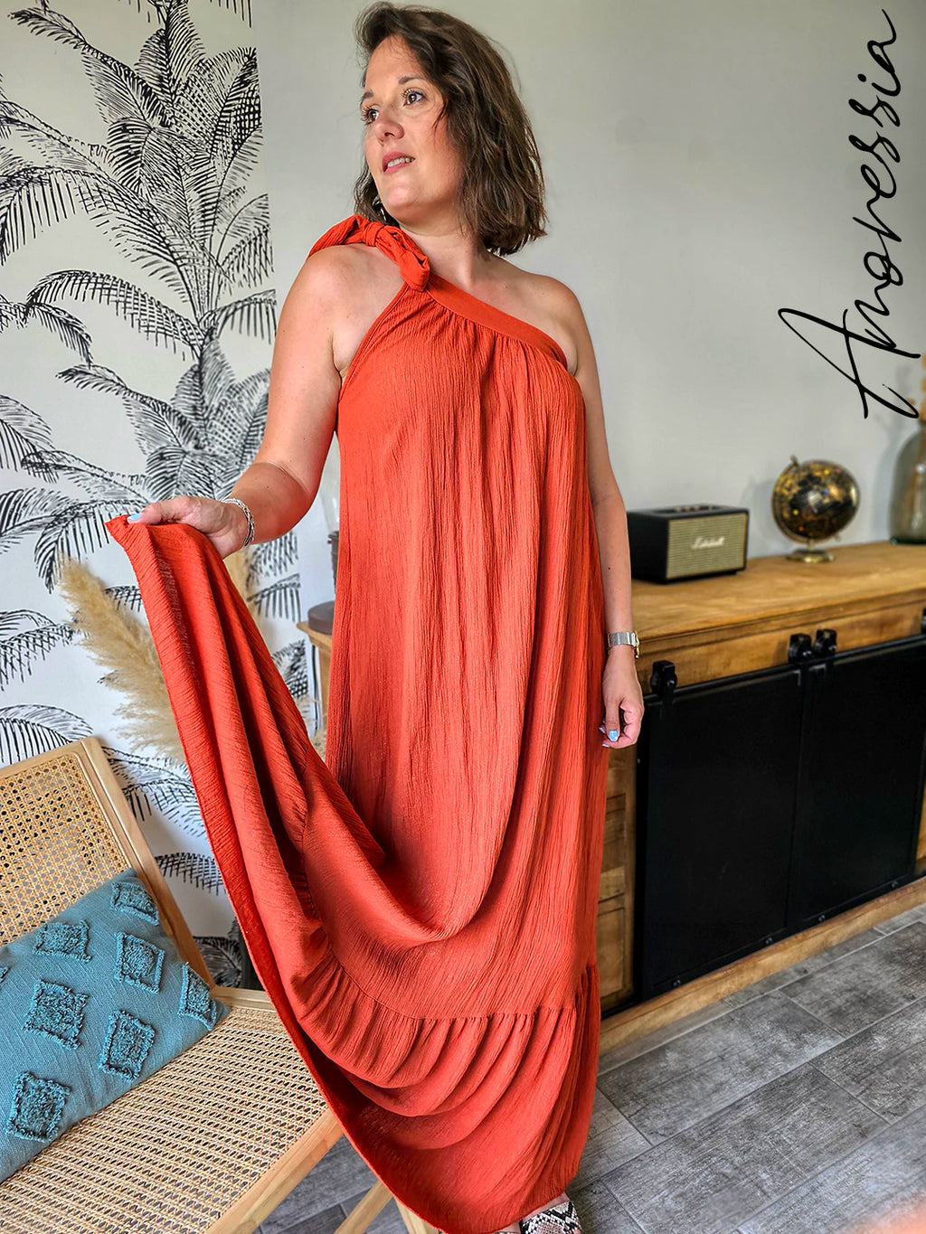 Robe Rina — Robe Longue Terracotta Viscose Femme photo portée