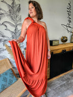 Robe Rina — Robe Longue Terracotta Viscose Femme photo portée