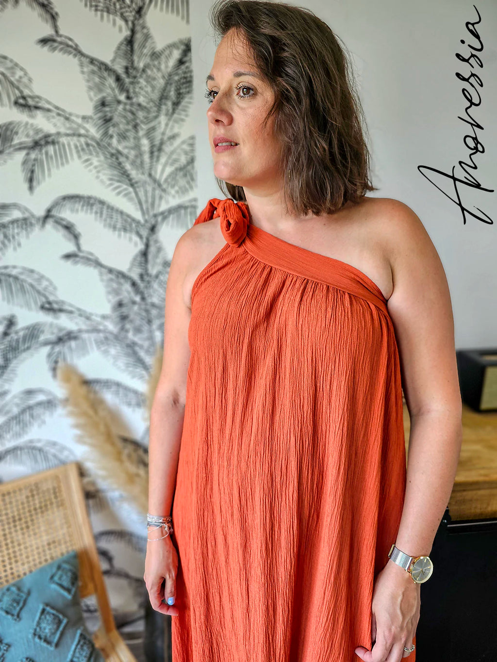Robe Rina — Robe Longue Terracotta Viscose Femme vue détail