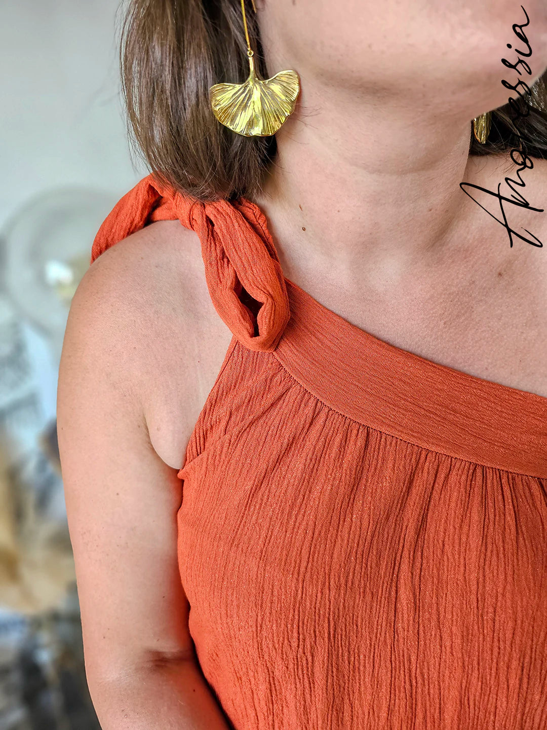 Robe Rina — Robe Longue Terracotta Viscose Femme photo lifestyle