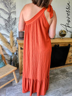 Robe Rina — Robe Longue Terracotta Viscose Femme vue dos