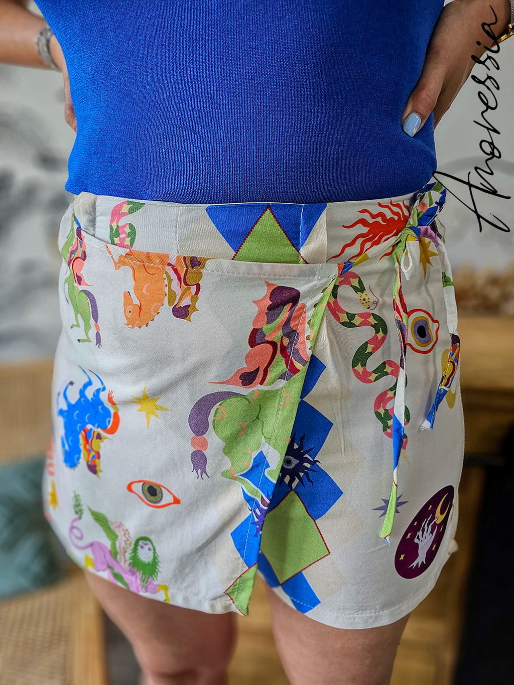 Jupe Short Santorin — Jupe Short Imprimé Taille Élastique Femme vue détail