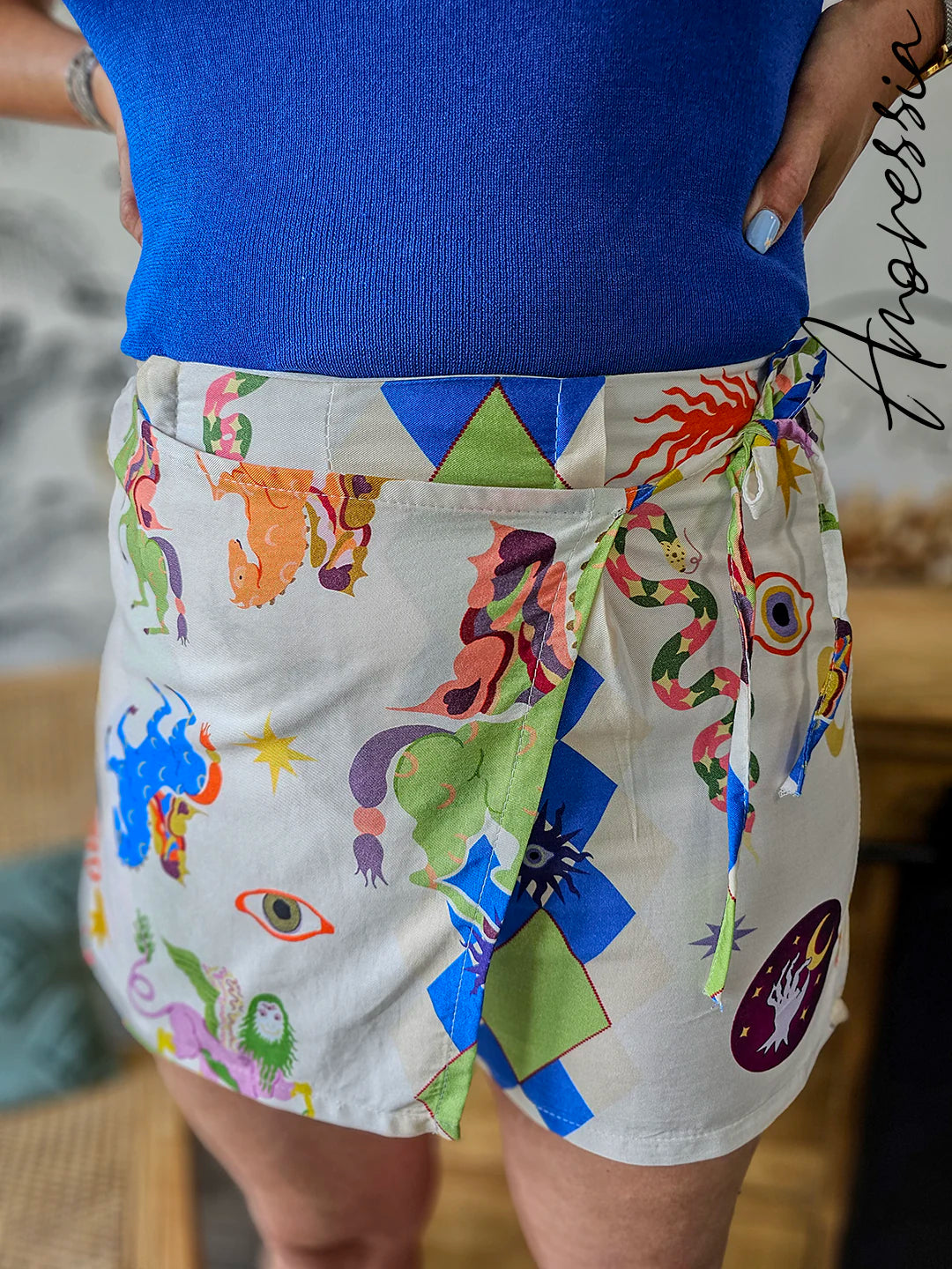 Jupe Short Santorin — Jupe Short Imprimé Taille Élastique Femme vue détail
