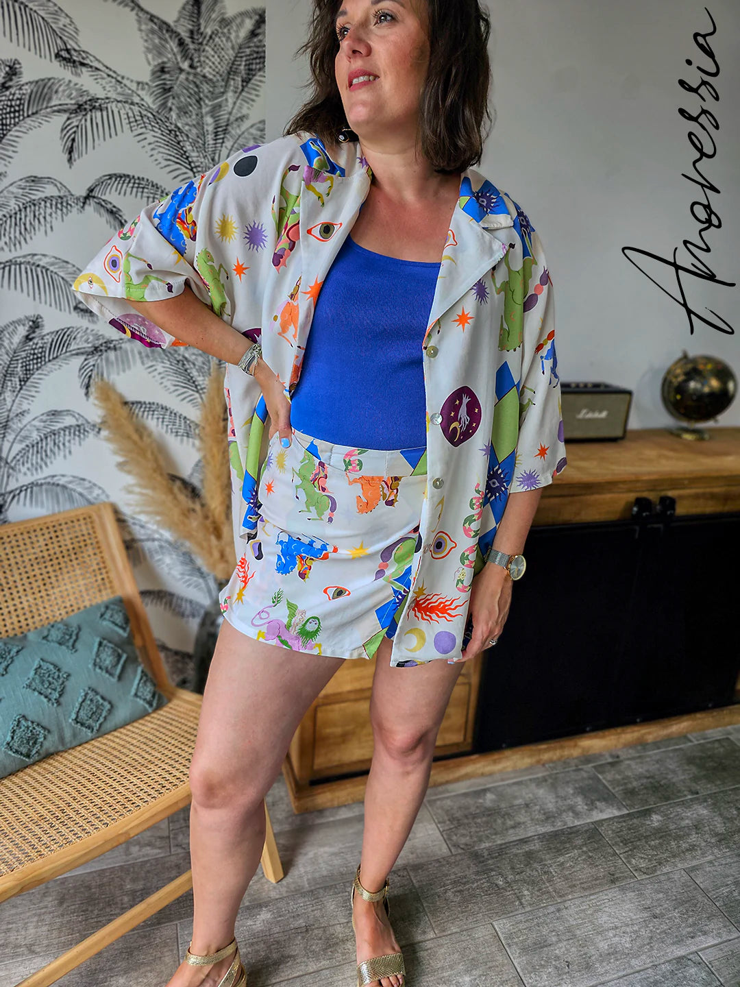 Jupe Short Santorin — Jupe Short Imprimé Taille Élastique Femme vue dos