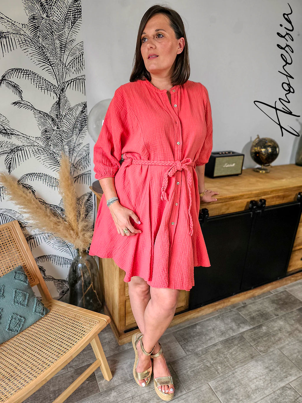 Robe Olbia — Robe Chemise Ample Terracotta Gaze de Coton Femme