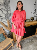 Robe Olbia — Robe Chemise Ample Terracotta Gaze de Coton Femme