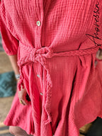 Robe Olbia — Robe Chemise Ample Terracotta Gaze de Coton Femme vue détail