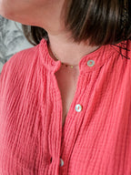 Robe Olbia — Robe Chemise Ample Terracotta Gaze de Coton Femme zoom matière