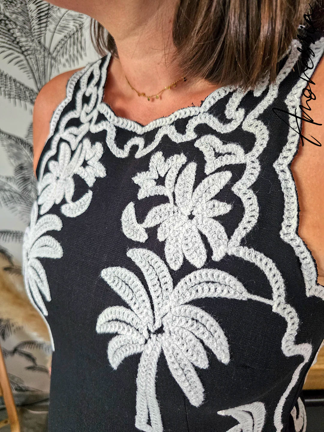 Robe Palma — Robe Noire Broderies Blanches Femme autre vue