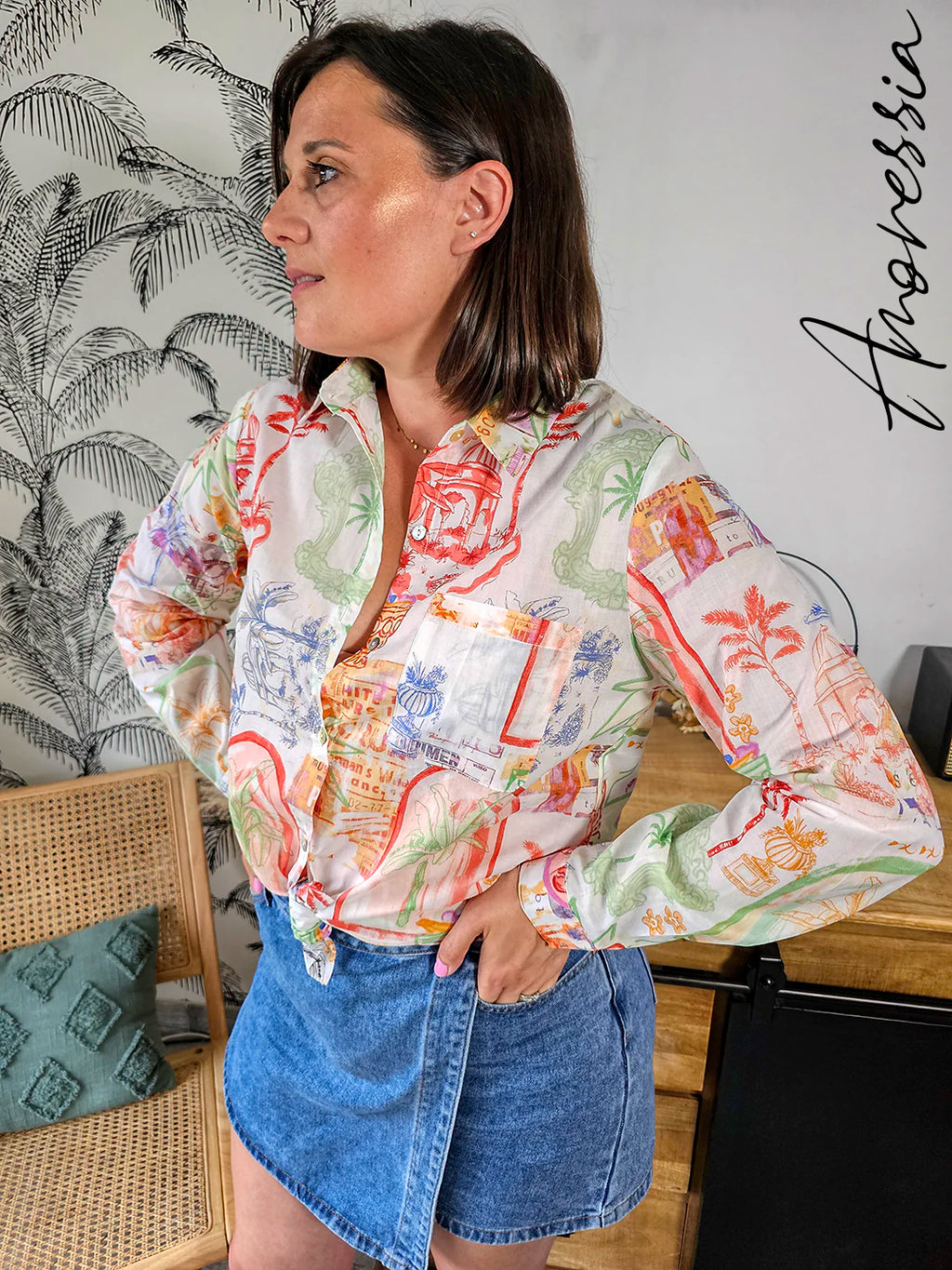 Chemise Como — Chemise Blanche Imprimé Coloré Femme zoom