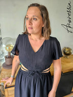 Robe Toscane — Robe Longue Noire Ouvertures Côtés Femme