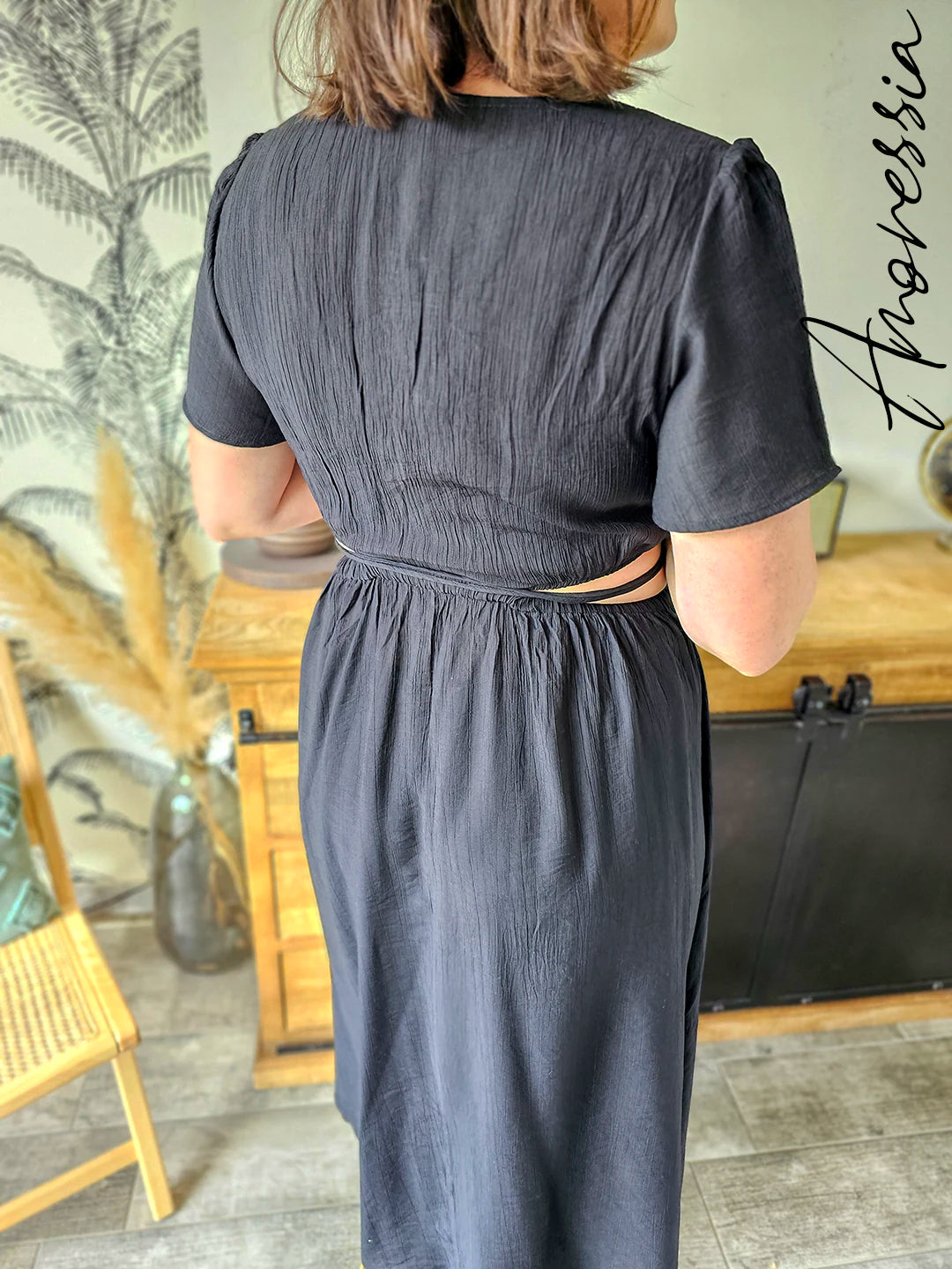 Robe Toscane — Robe Longue Noire Ouvertures Côtés Femme
